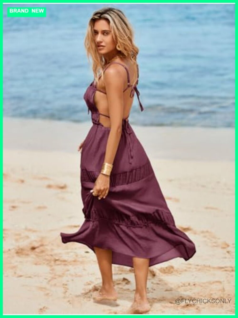 Backless Spaghetti Strap Tiered Flowy Maxi Dress with Pockets - Picture 2 of 7